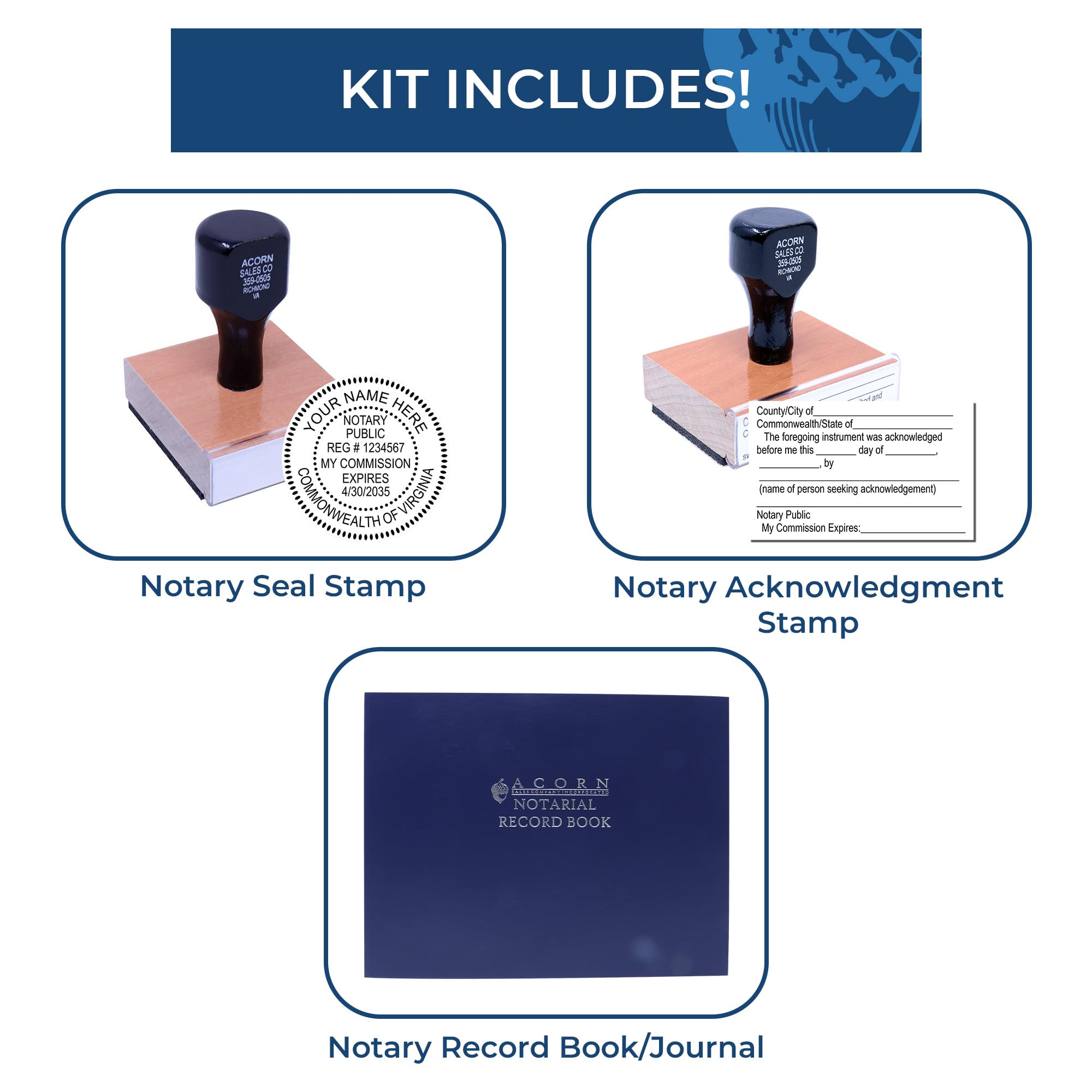 Virginia Wood Handle Rubber Notary Supply Kit, Customize Stamps with Richer Ink & Stamp Pad Options, Kit Comes with Notary & Seal Stamps, Acknowledgment Stamp, Record Book/Journal - Image 8