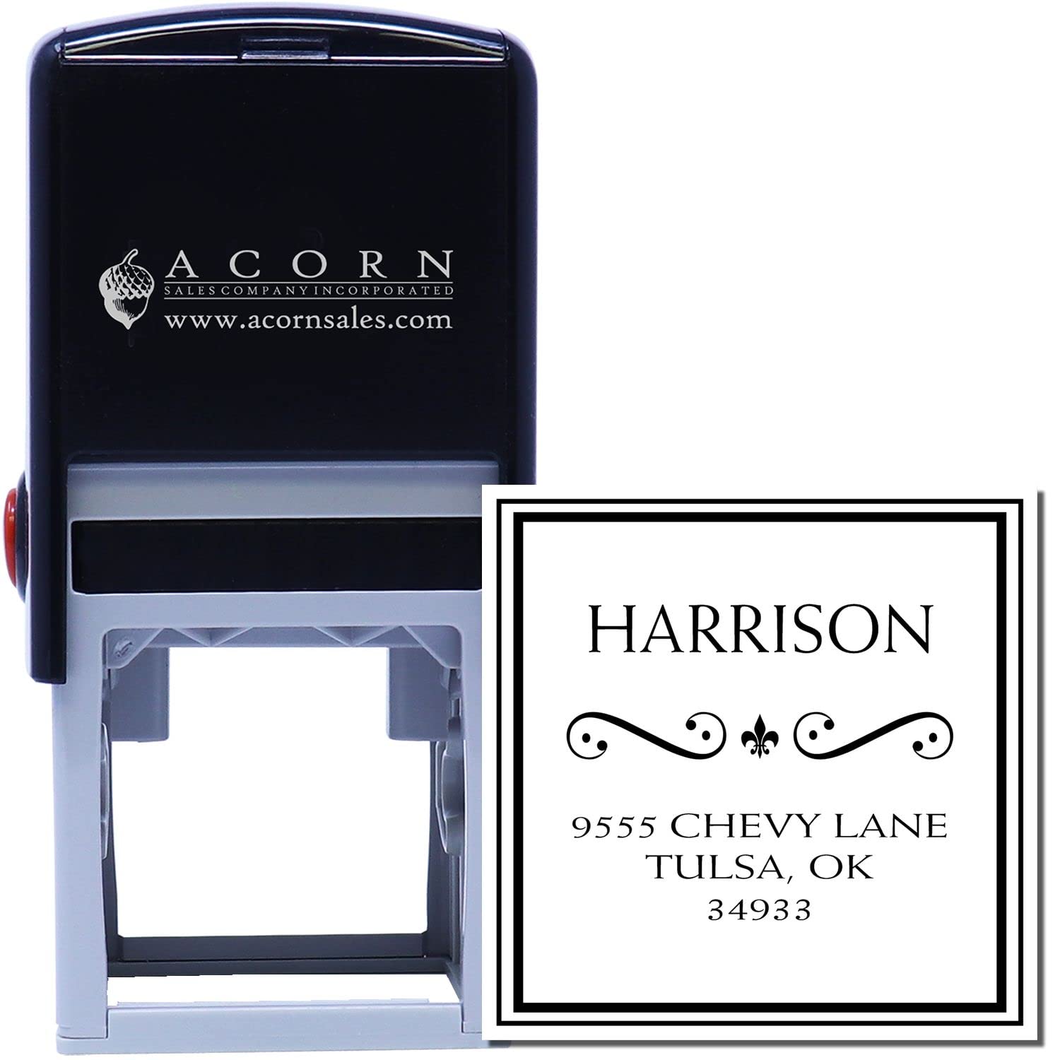 Weiss Fleur de Lis Address Stamper Self Inking, Square Address Stamp, Simple Design, Envelope Stamp, Square Design, 1-5/8" Imprint Size, Press and Print Stamping, Custom Made - Image 2