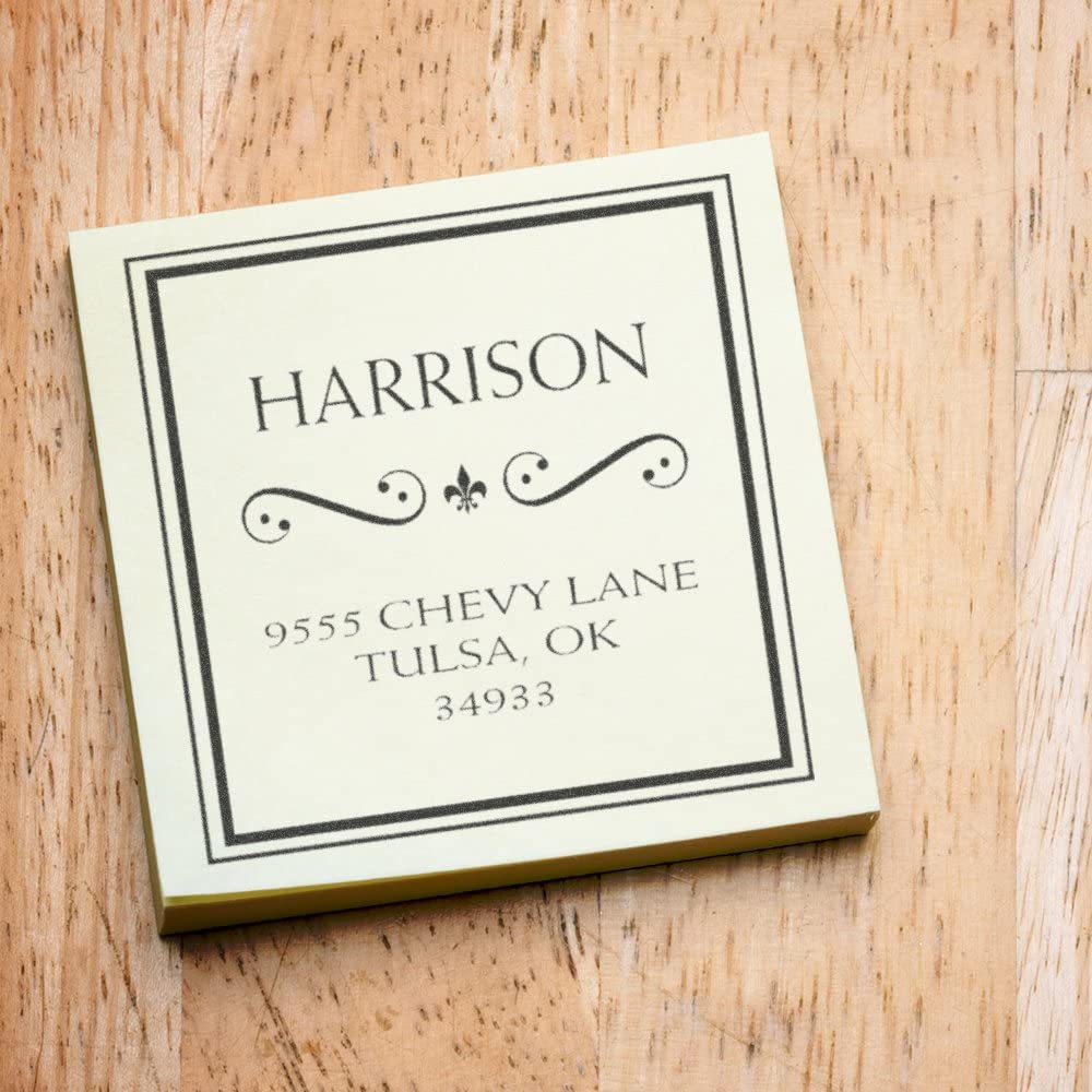 Weiss Fleur de Lis Address Stamper Self Inking, Square Address Stamp, Simple Design, Envelope Stamp, Square Design, 1-5/8" Imprint Size, Press and Print Stamping, Custom Made - Image 6