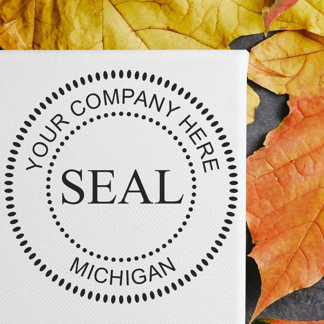 Wood Handle Michigan Corporate Seal Rubber Stamp, C-Corp Seal or S-Corp Seal, 1-5/8, Uses Stamp Pad, MI Corporate Stamp, Custom Incorporation Stamp, Custom Corporate Stamp, MI Stamp