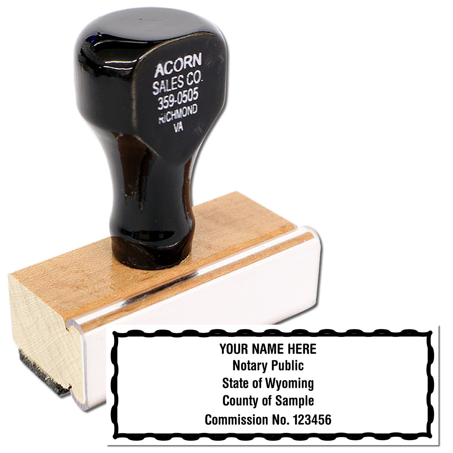 Wyoming Rectangular Notary Stamp, WY Notary Stamp, State Board Guaranteed, Economical Wooden Handle Stamp, Uses Stamp Pad, Rectangular Shape, Sized 7/8" x 2-1/4" - Image 2